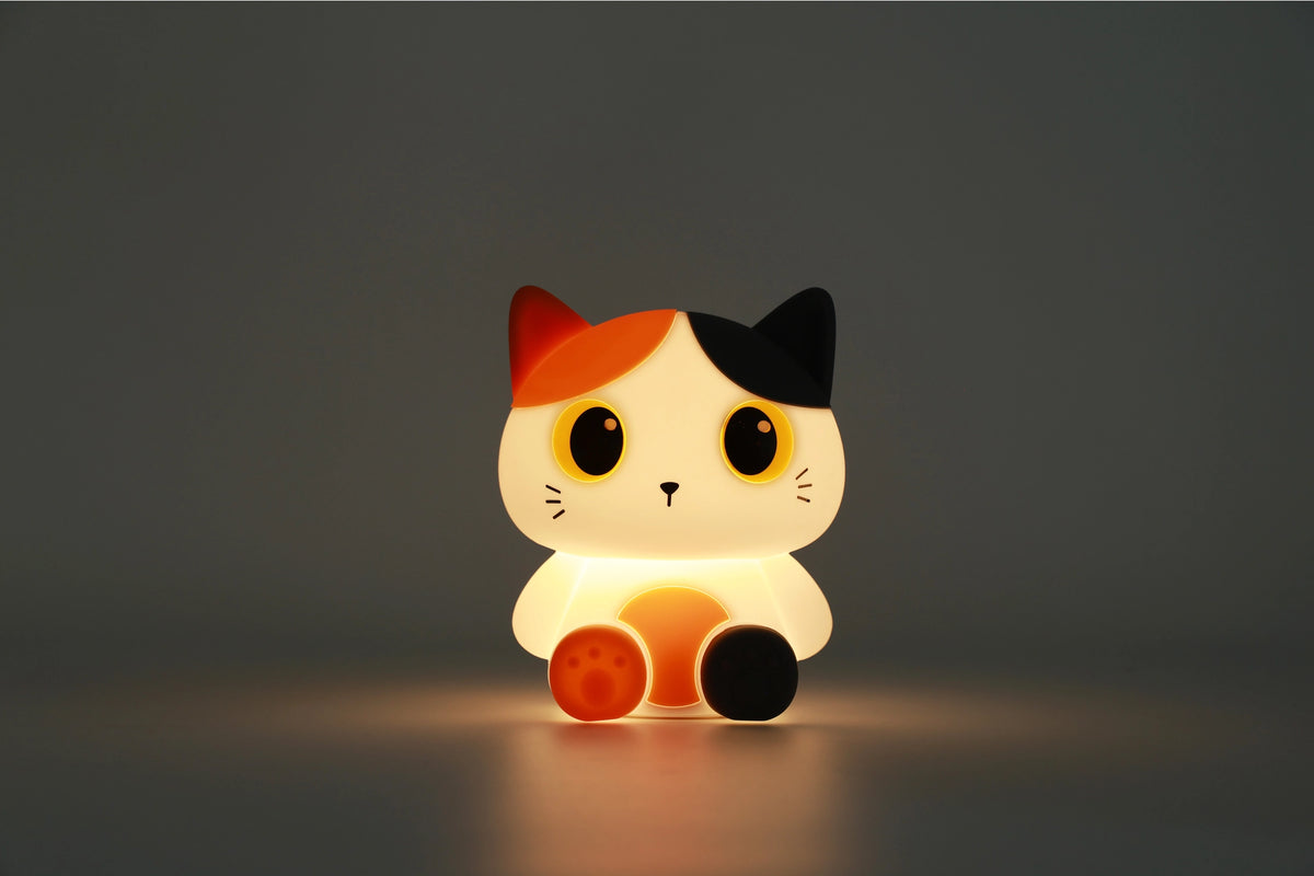 Oranje siliconen kat nachtlampje van Creasowl, zacht kindvriendelijk LED lampje voor in de slaapkamer