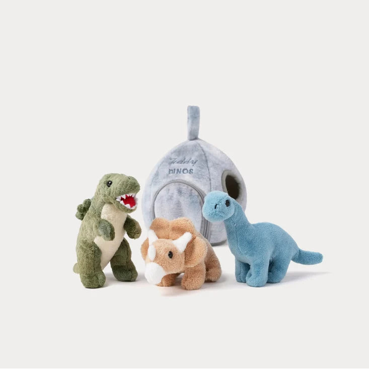 Zacht dinosaurus ei met drie pluche dino's van Creasowl, 20 cm, in magische speel- en knuffelset, geschikt voor kinderen.