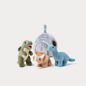 Zacht dinosaurus ei met drie pluche dino's van Creasowl, 20 cm, in magische speel- en knuffelset, geschikt voor kinderen.