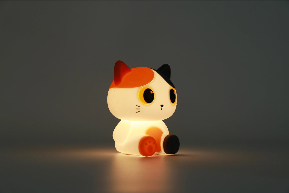 Oranje siliconen kattennachtlampje van Creasowl, zacht en schattig kinderkamer LED licht, sfeerverlichting en cadeau.