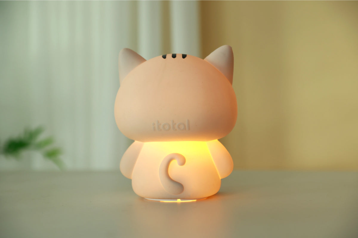 Siliconen Kat Nachtlampje Grijs – Zacht Kinderkamer LED Nachtlampje (10 x 13,2 x 16 cm) – Schattig Cadeau & Sfeerverlichting