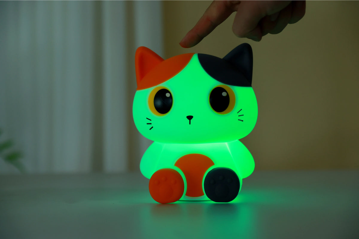 Siliconen kat nachtlampje van Creasowl in oranje, zacht kinderkamer LED-licht met schattige kat vorm, sfeerverlichting.