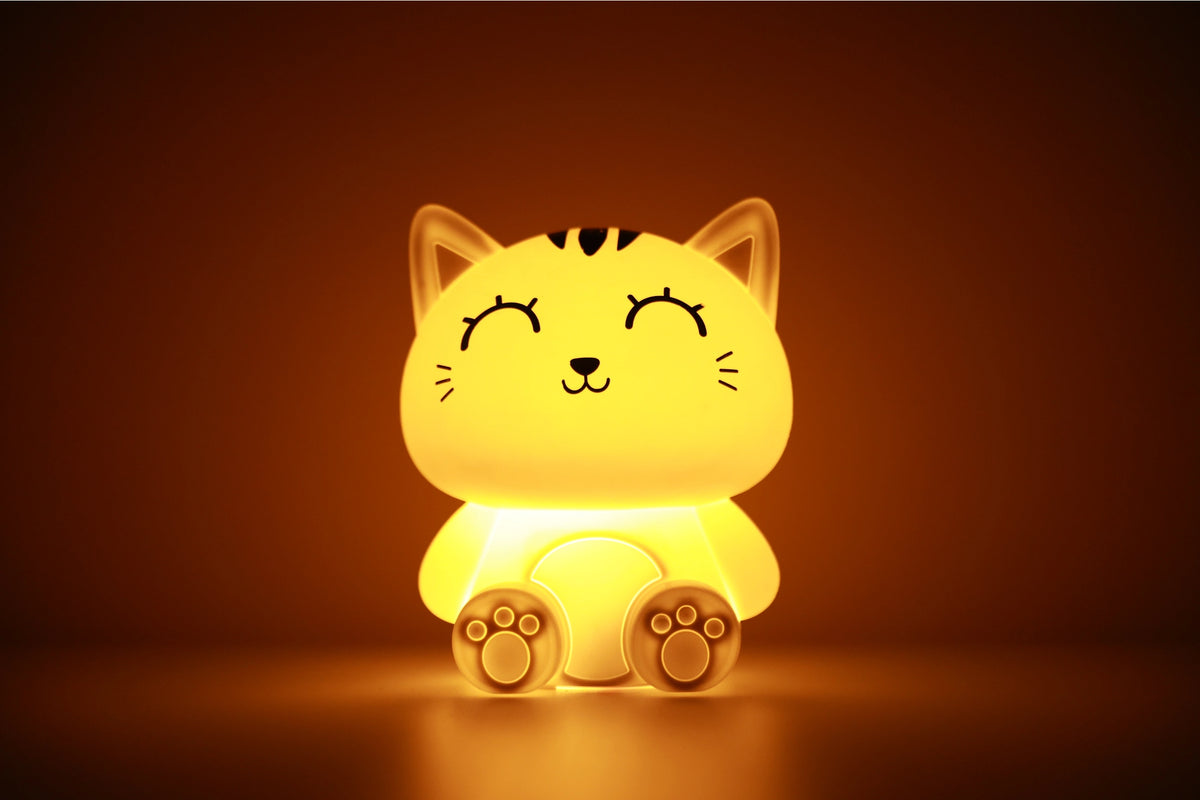 Siliconen Kat Nachtlampje Grijs – Zacht Kinderkamer LED Nachtlampje (10 x 13,2 x 16 cm) – Schattig Cadeau & Sfeerverlichting