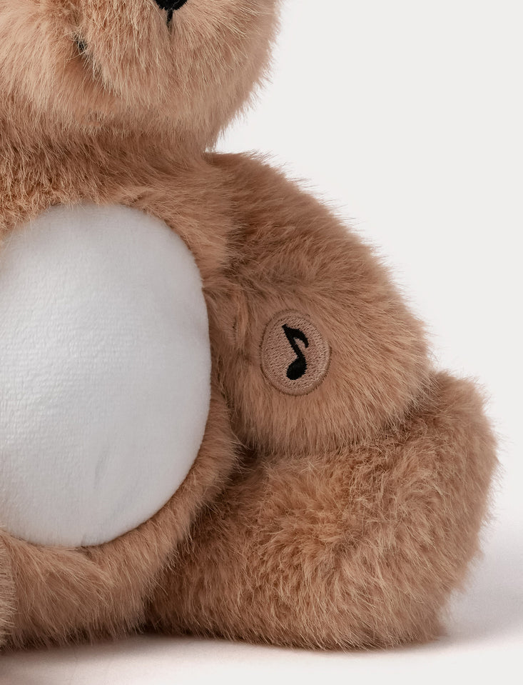 Zachte teddybeer knuffel met nachtlampje en slaapgeluiden voor baby's, 25 cm, Creasowl slaaptrainer, rustgevend en knuffelbaar