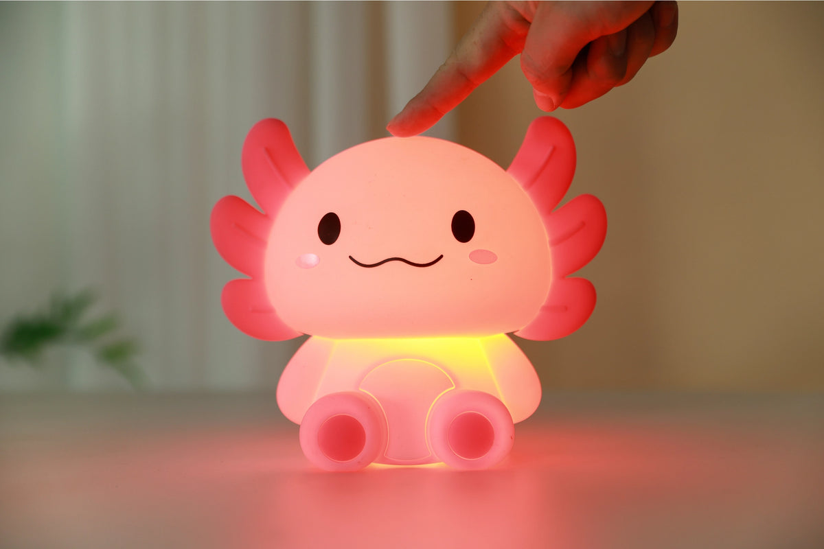 Siliconen Axolotl Nachtlampje – Zacht Kinderkamer LED Nachtlampje (10 x 13,2 x 16 cm) – Schattige Axolotl Lamp & Uniek Cadeau