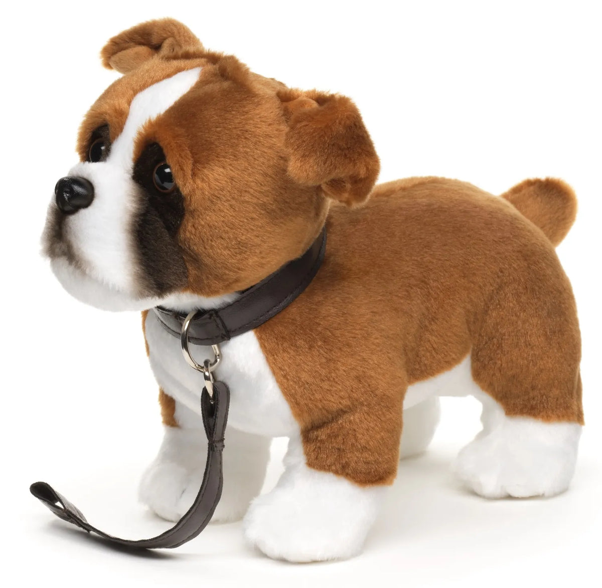 Pluche Boxer Puppy Knuffel met Halsband & Riempje (30 cm) – Realistische Hond – 100% Gecyclde Vulling & Wasbaar