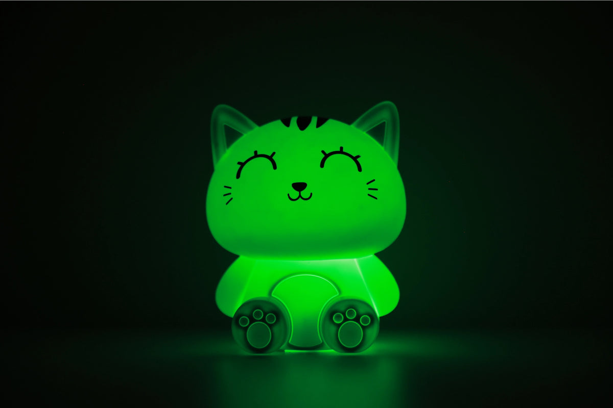 Siliconen Kat Nachtlampje Grijs – Zacht Kinderkamer LED Nachtlampje (10 x 13,2 x 16 cm) – Schattig Cadeau & Sfeerverlichting