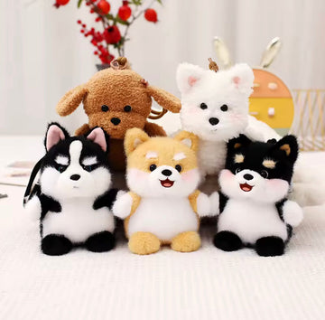 Puppy Hond Tashanger 15 cm – Schnauzer Husky Corgi Shiba Inu – Kawaii Knuffel Sleutelhanger & Rugzak Accessoire Creasowl