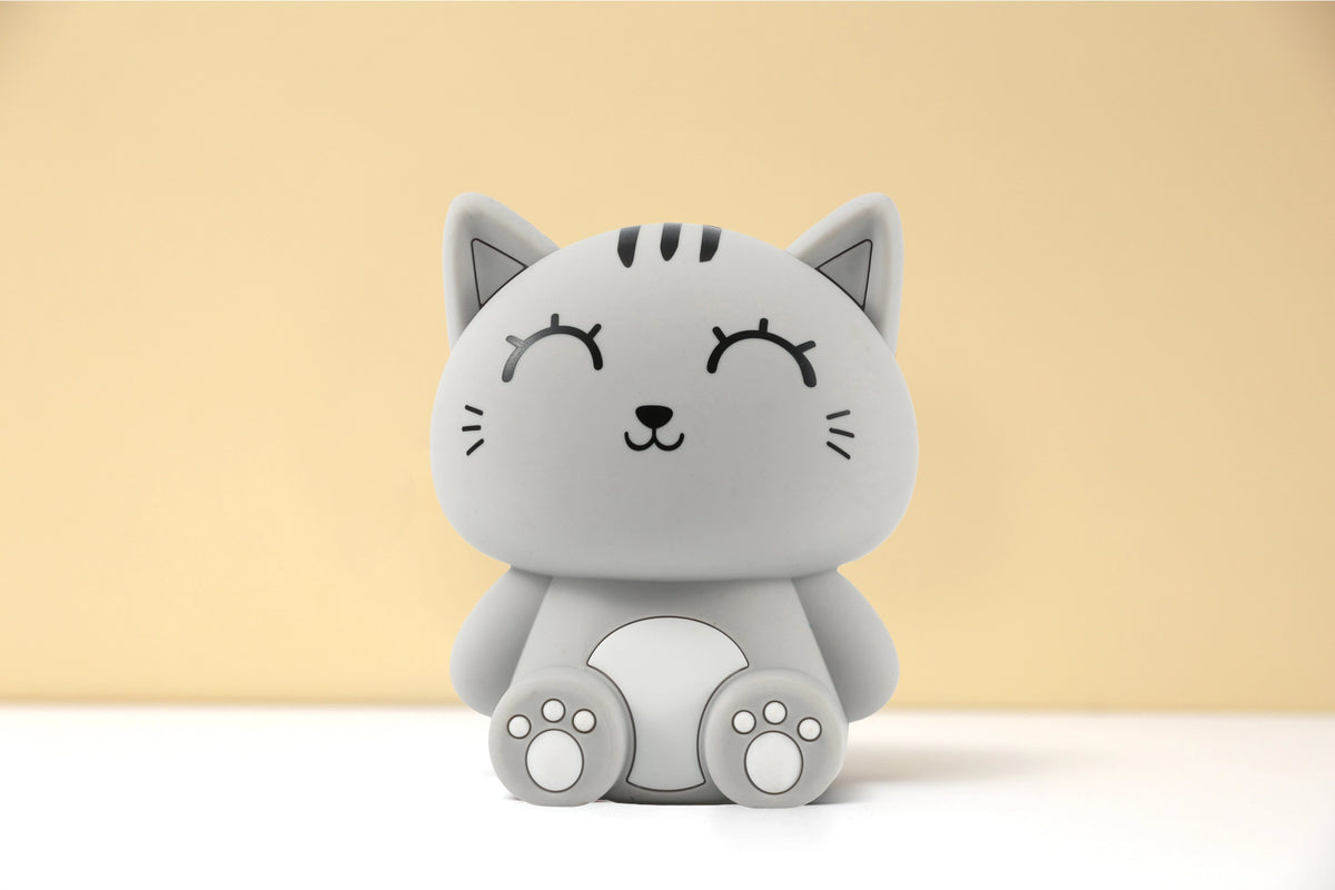 Siliconen Kat Nachtlampje Grijs – Zacht Kinderkamer LED Nachtlampje (10 x 13,2 x 16 cm) – Schattig Cadeau & Sfeerverlichting