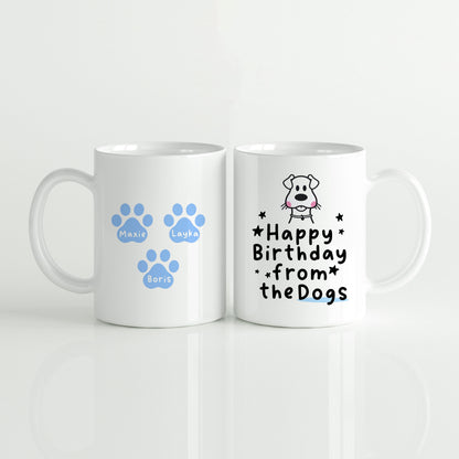 Gepersonaliseerde Honden mok met Namen – “Happy Birthday from the Dogs” – Uniek Cadeau voor Hondenliefhebbers Creasowl