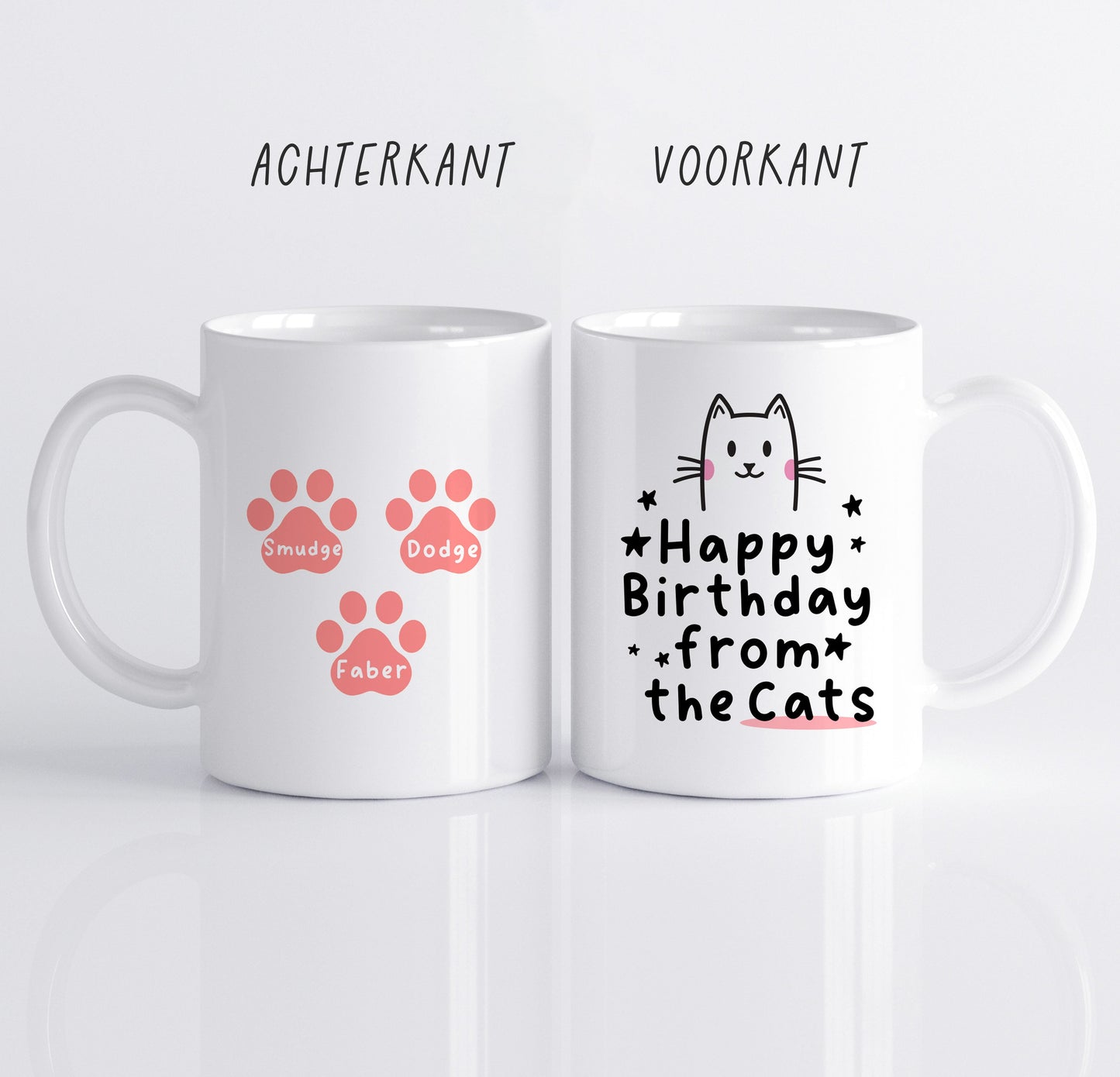 Gepersonaliseerde Kattenmok met Namen – “Happy Birthday from the Cats” – Uniek Cadeau voor Kattenliefhebbers Creasowl