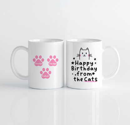 Gepersonaliseerde Kattenmok met Namen – “Happy Birthday from the Cats” – Uniek Cadeau voor Kattenliefhebbers Creasowl