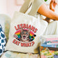 Lesbians Eat What? Tote Bag met Kattenontwerp – Polylinnen Shopper (38x48 cm) Creasowl