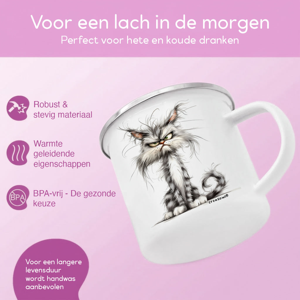 Emaille Mok Kat 300ml – Vintage Camping Mok met Katten print - Diverse varianten Creasowl