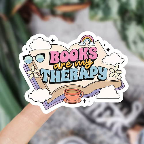 Books are my therapy vinyl sticker, weersbestendig