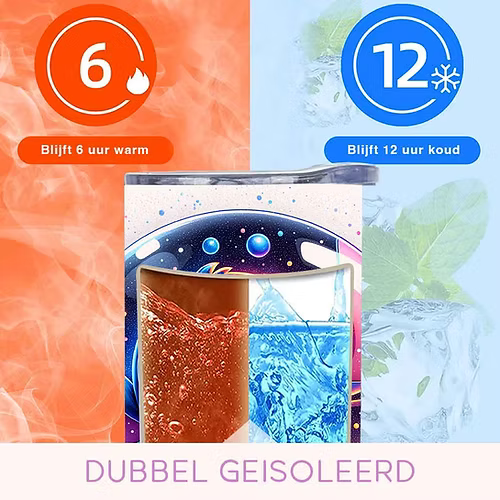 Stitch Space Tumbler 600ml – Met Deksel & Herbruikbaar Metalen Rietje – Galaxy D