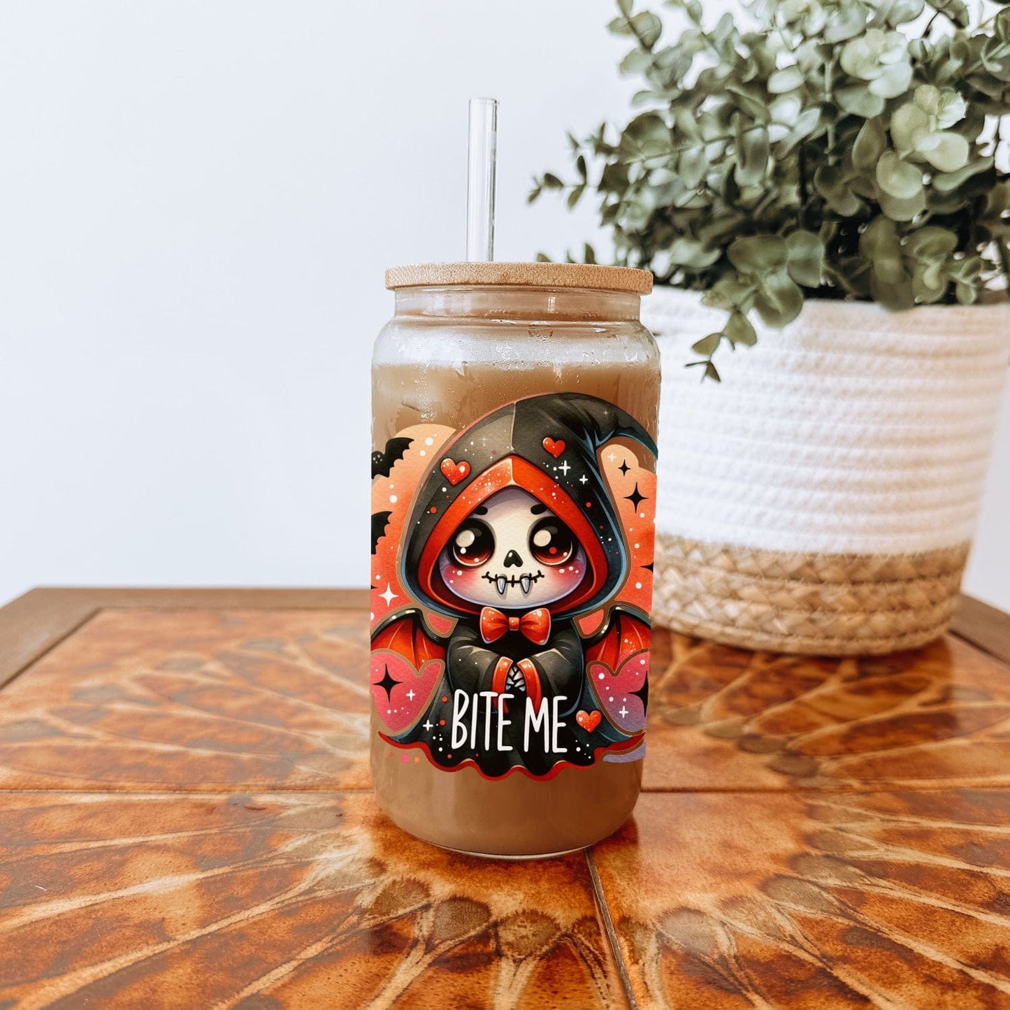 Bite Me Glazen Drinkbeker met Schattig Vampiertje