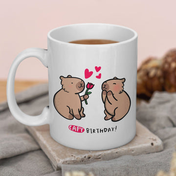 Capybara Capy Verjaardag Mok – Keramische Witte Koffiemok 330ml Creasowl