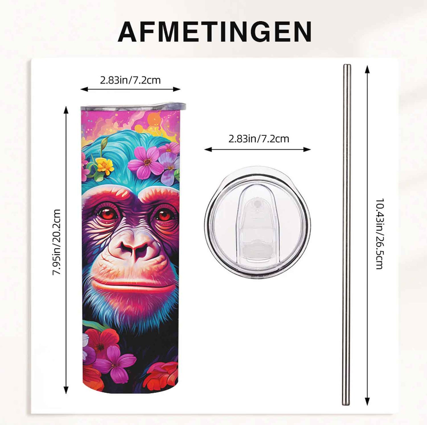 Chimpansee met felle kleuren tumbler - Breng kleur in je dag!