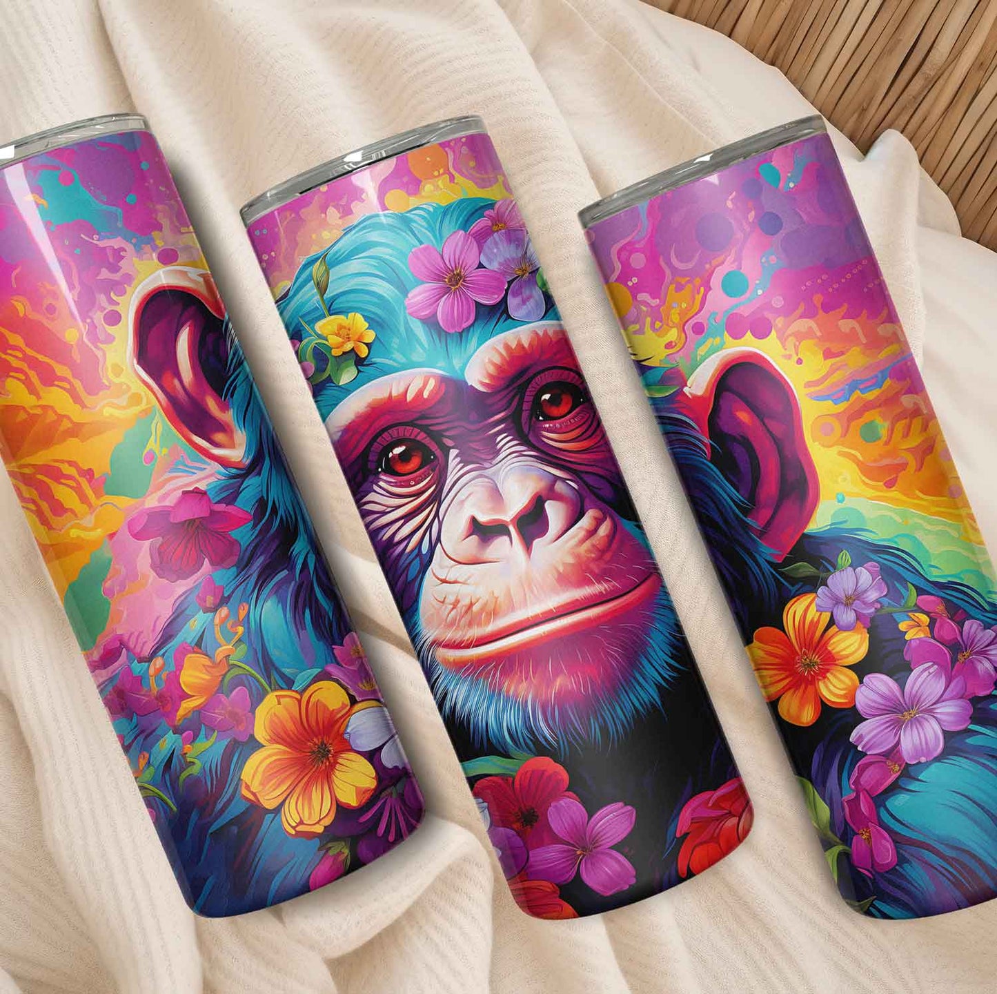 Chimpansee met felle kleuren tumbler - Breng kleur in je dag!