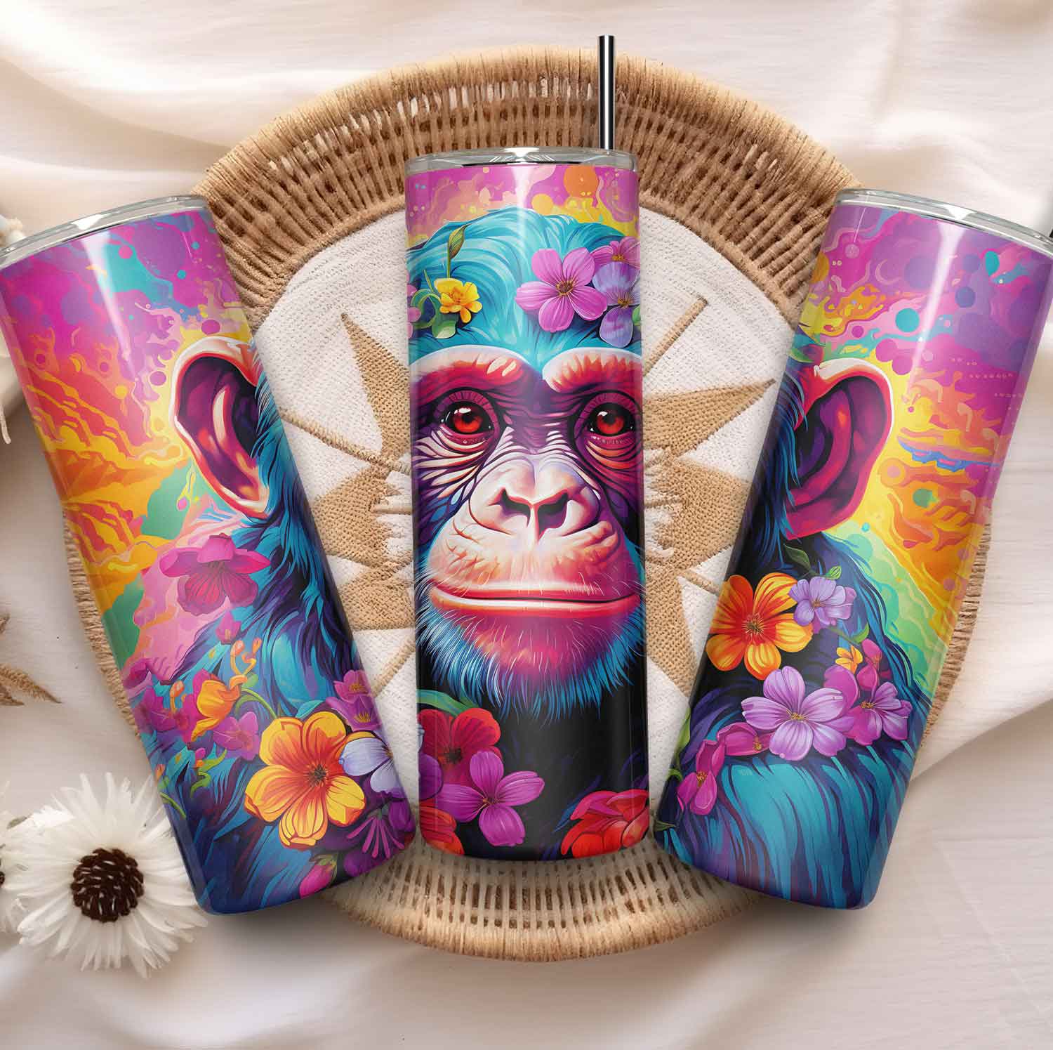 Chimpansee met felle kleuren tumbler - Breng kleur in je dag!