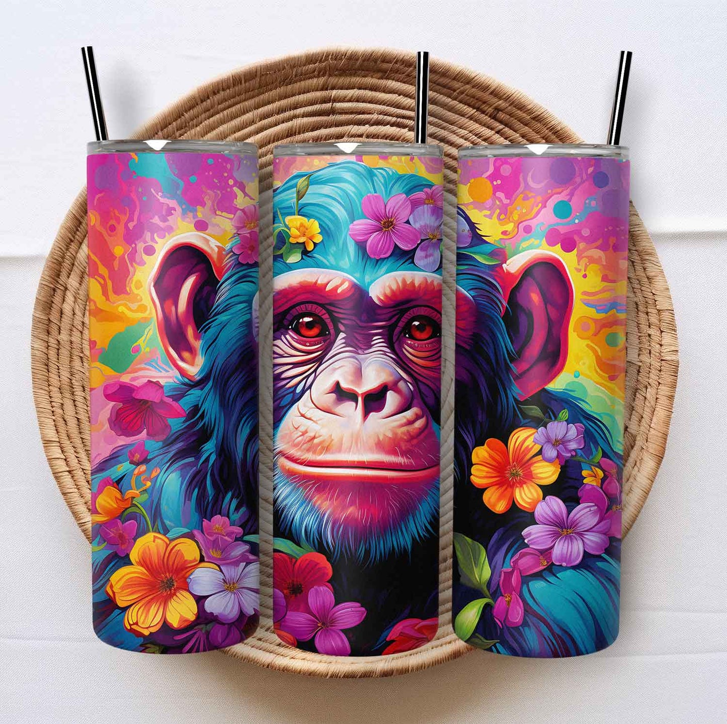 Chimpansee met felle kleuren tumbler - Breng kleur in je dag!