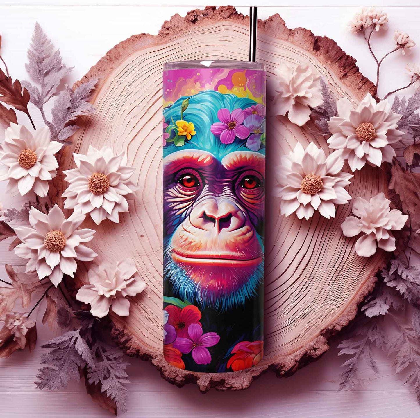 Chimpansee met felle kleuren tumbler - Breng kleur in je dag!