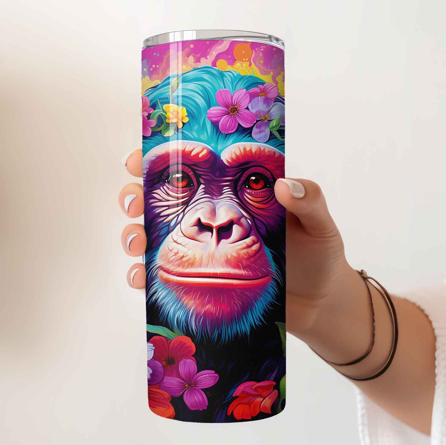 Chimpansee met felle kleuren tumbler - Breng kleur in je dag!