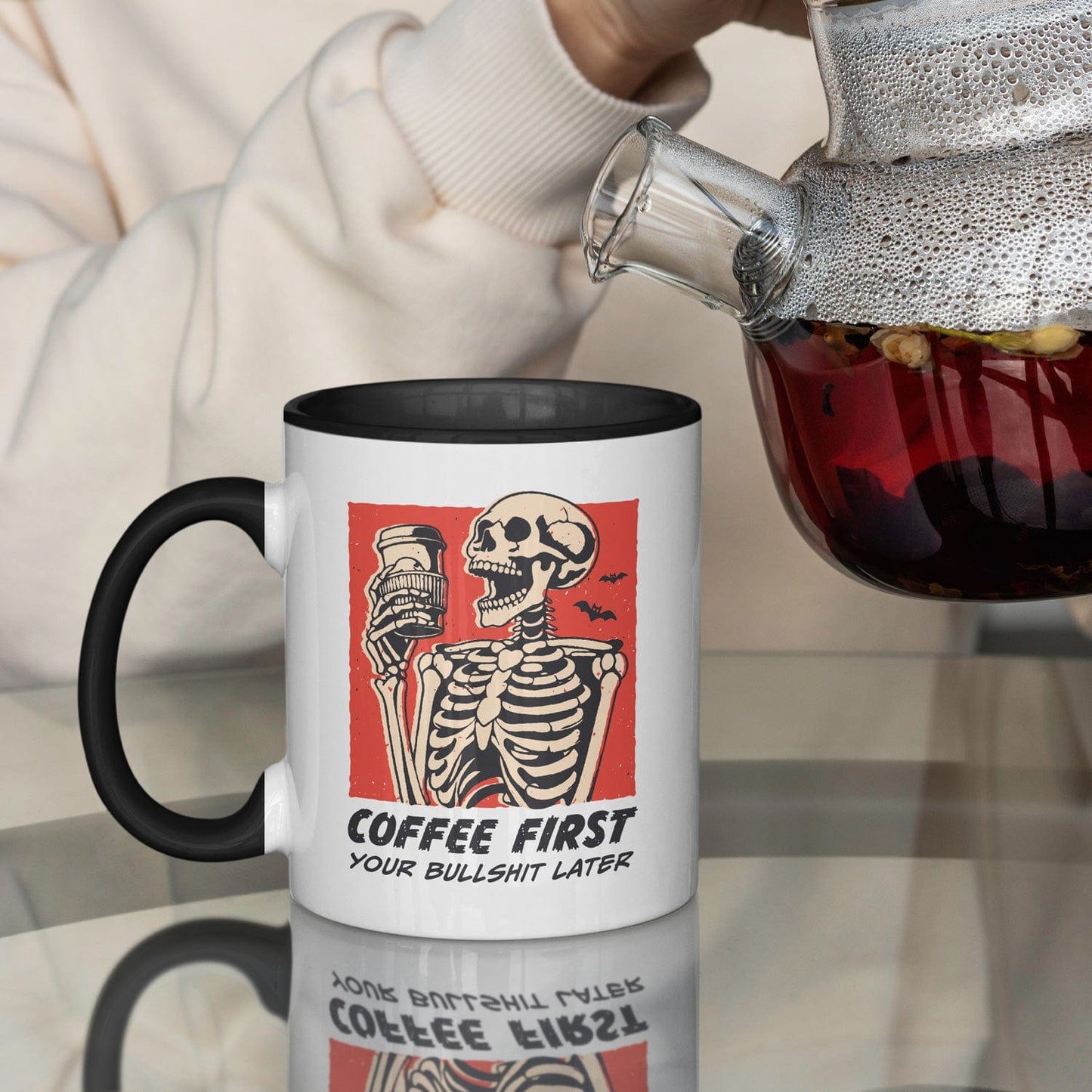 Coffee first koffiemok met spreuk