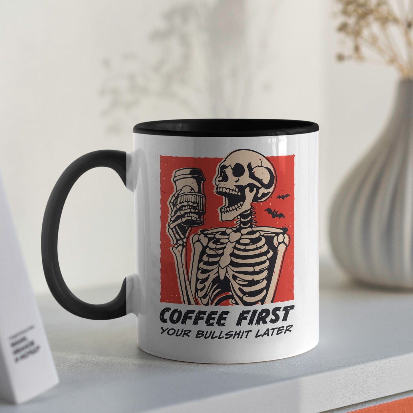 Coffee first koffiemok met spreuk