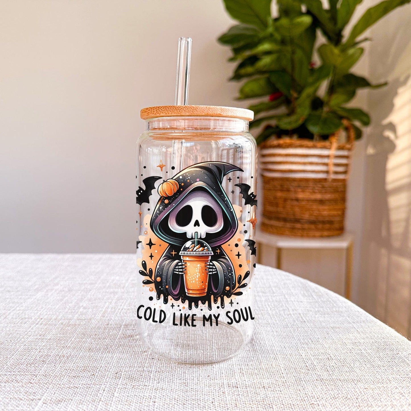 Cold Like My Soul Glazen Beker met Schattige Reaper