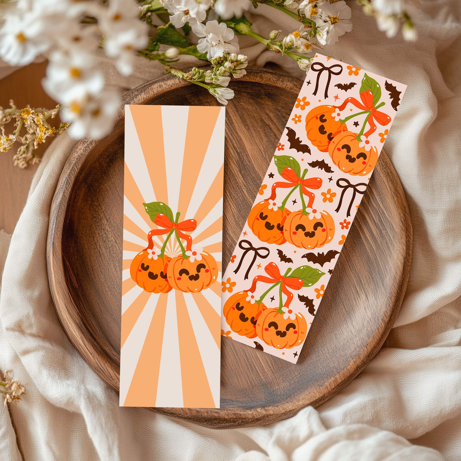 Creasowl Boekenlegger Pumpkin Cherries – Halloween Pompoen & Kersen Design - Uniek Cadeau voor Lezers