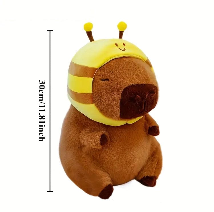 Creasowl Capybara Knuffel met Bijenmuts – Kawaii Pluche Knuffeldier 30 cm