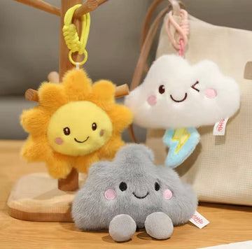 Creasowl Cartoon Weer Serie Knuffels – Zon, Wolk, Bliksem - Leuke Mini Pluche Hangers voor Tas, Auto of Cadeau