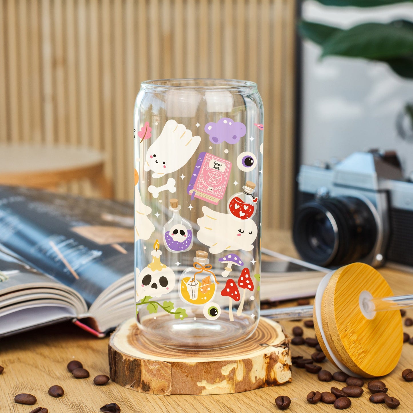 Creasowl Cute Halloween Potion Glazen Beker 500 ml met Deksel & Rietje