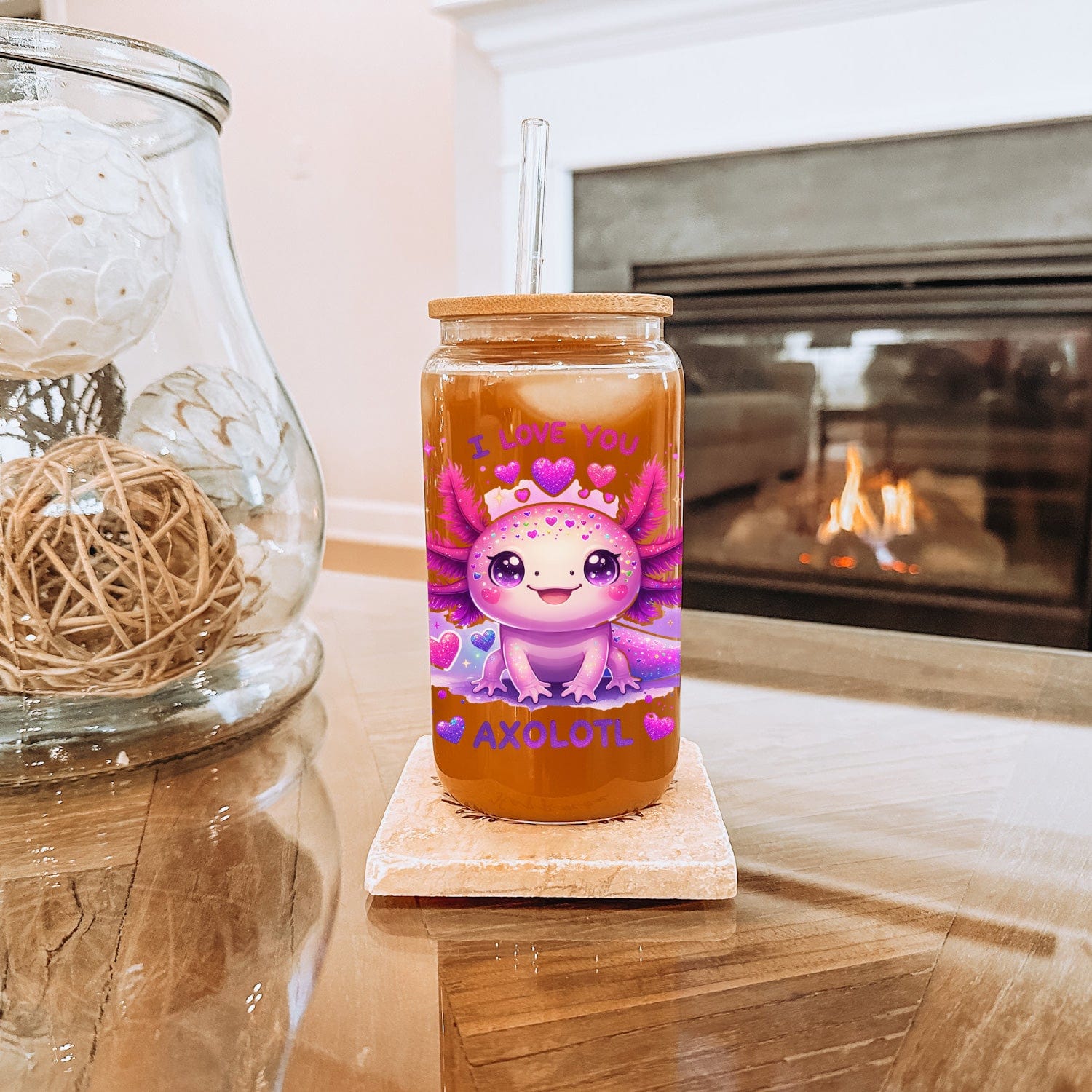 Creasowl Glazen Koffiebeker met Axolotl Design – 500ml