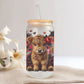 Creasowl Hoogland Koe Glazen Drinkbeker met Bloemen – 500ml – Met Deksel & Glazen Rietje – Koffiebeker, Smoothiebeker, IJskoffie Glas – Herbruikbare Drinkmok