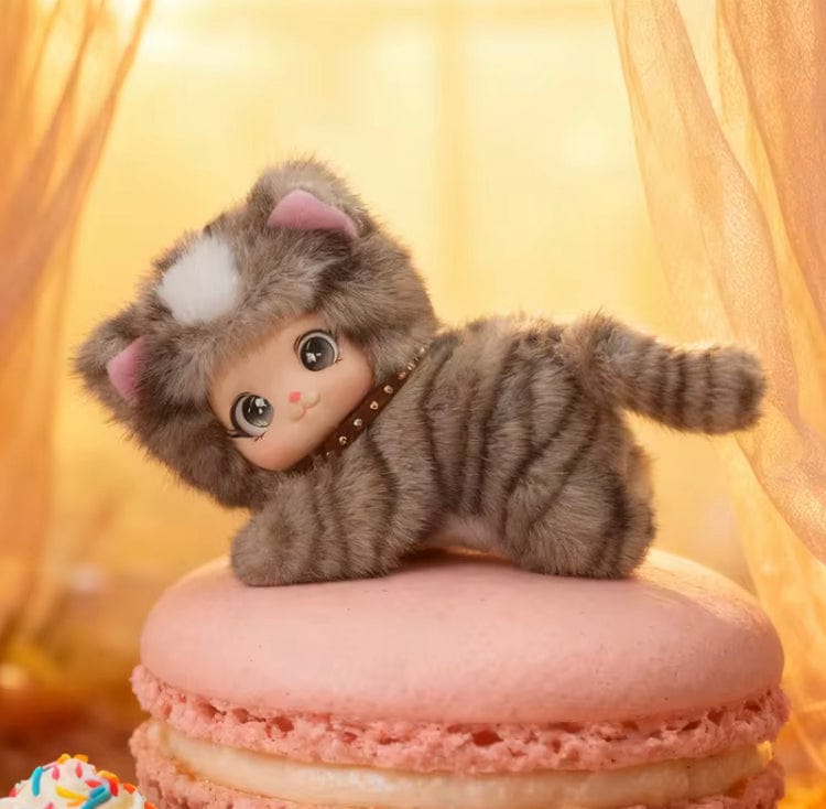 Creasowl Kat grijs Kawaii Patroon Knuffel Dier – Vinyl Knuffels Konijn, Kat & Streep - Tas hanger - Schattige Knuffel Pop