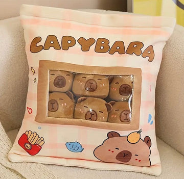 Creasowl Kawaii kussen Met 8 Capybara,s - Squish Knuffel met kleintjes - Kawaii knuffel - Kawaii Capybara Knuffel - Capybara Squishy - Knuffel Kussen - 35CM x 43CM
