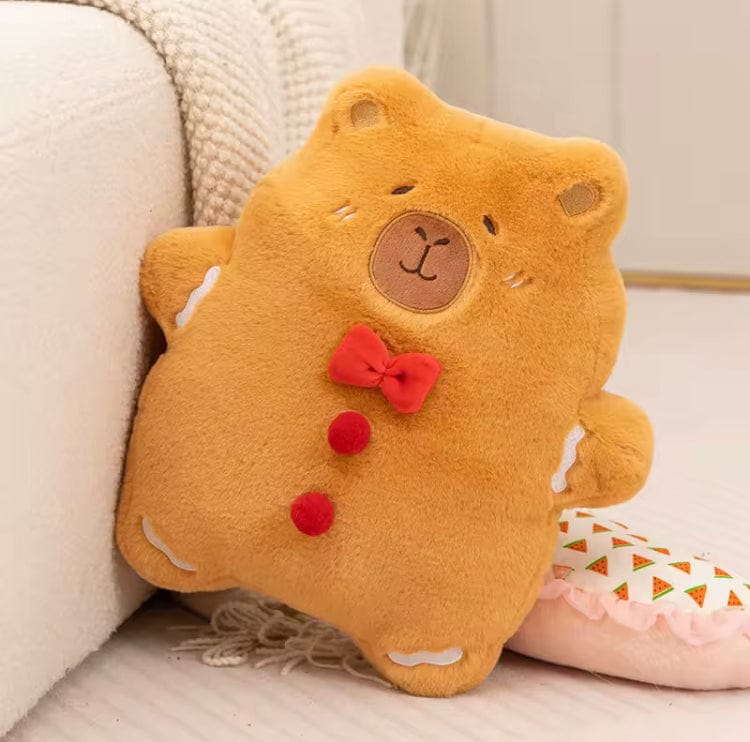 Creasowl Kerstkussen Capybara Peperkoek 32 cm - Schattig Pluche Kerstkussen - Gingerbread Capybara Knuffel