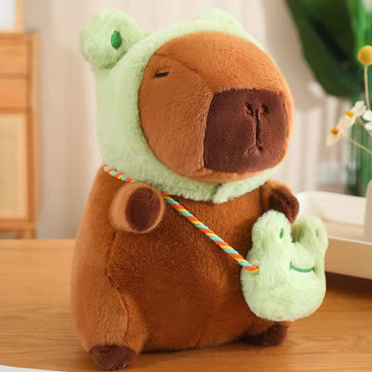 Creasowl Kikker Capybara Knuffel – Schattige Capybara met Mutsje en Tasje - 25cm