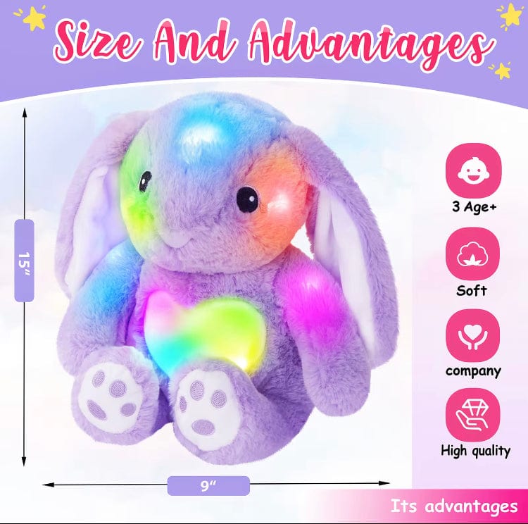 Creasowl Knuffel Konijn Paars met Licht – 30 cm – Zacht Pluche Konijntje – Lichtgevende Knuffel