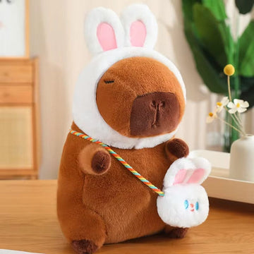 Creasowl Konijn Capybara Knuffel – Schattige Capybara met Mutsje en Tasje - 25cm