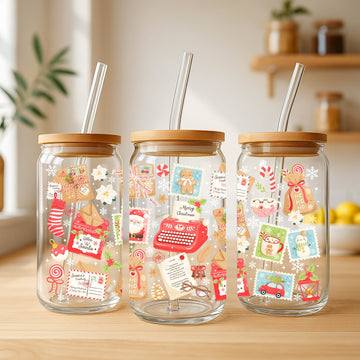 Creasowl Letter From Santa Glazen Koffiebeker met Deksel en Glazen Rietje – 500ml