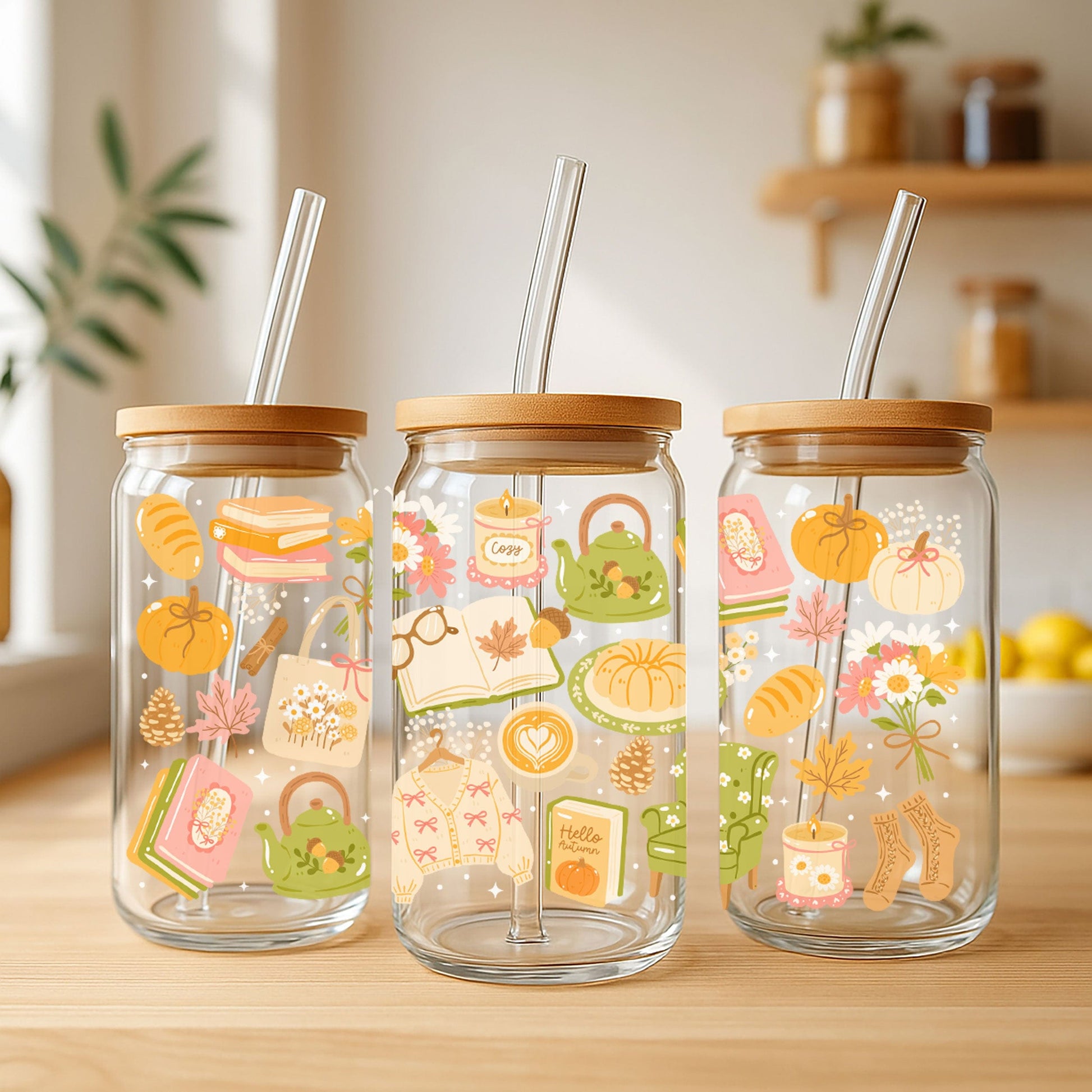 Creasowl Libbey Glazen Drinkbeker 500ml – Mason Jar met Cozy Sweater Patroon