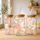 Creasowl Libbey Glazen Drinkbeker 500ml – Mason Jar met Roze Herfstbladeren