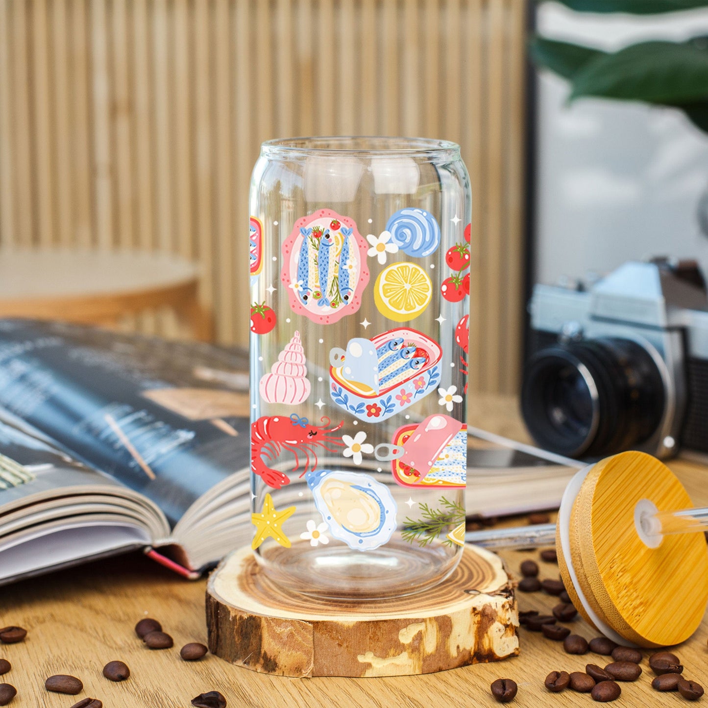 Creasowl Libbey Glazen Drinkbeker 500ml – Mason Jar met Sardientjes Patroon