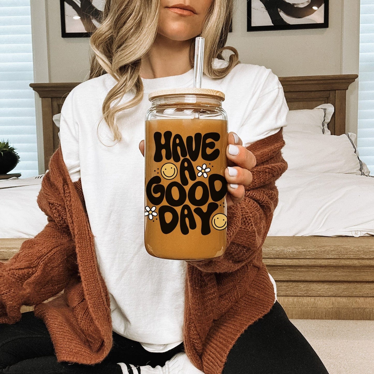 Creasowl Libbey Glazen Drinkbeker 500ml met Deksel en Glazen Rietje