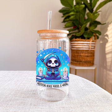 Creasowl Meditating Glazen Drinkbeker met Glazen Rietje en Deksel