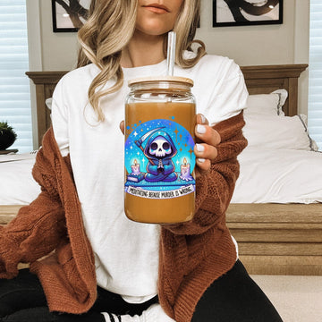 Creasowl Meditating Glazen Drinkbeker met Glazen Rietje en Deksel
